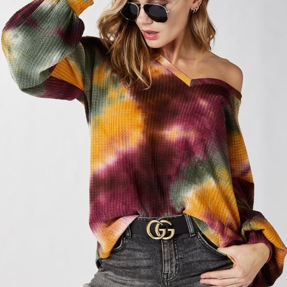 BIBI Tie Dye Waffle Knit Oversized Long Sleeve Shirt - Picture 10 of 16